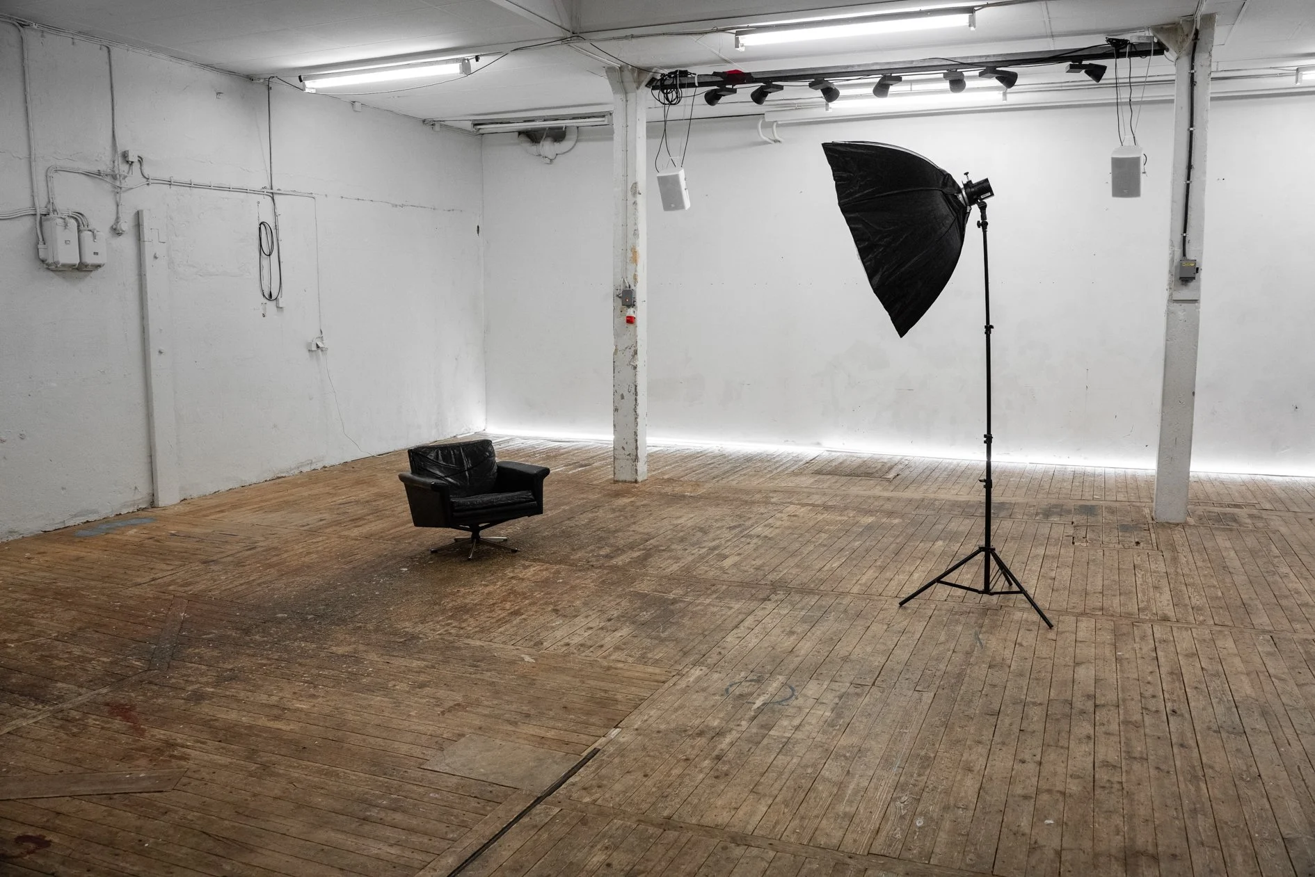 Studio interior with wooden floors